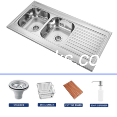 gepolijst SS Single Bowl Keukenwasbak Met Drainboard 1200*600mm