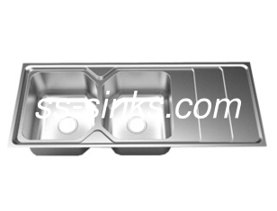 met drainboard gepolijst roestvrij staal Double Bowl Sink kitchen sink grid