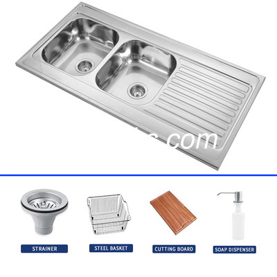 gepolijst SS Single Bowl Keukenwasbak Met Drainboard 1200*600mm
