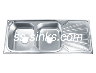 met drainboard gepolijst roestvrij staal Double Bowl Sink kitchen sink grid