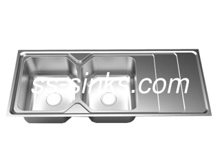 met drainboard gepolijst roestvrij staal Double Bowl Sink kitchen sink grid