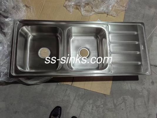 Dubbele drop in drainboard wastafel commerciële keuken wastafel met drainboard