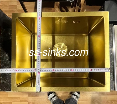 Op maat gemaakte vierkante maat roestvrij staal enkelschotel wasbak met gouden afwerking