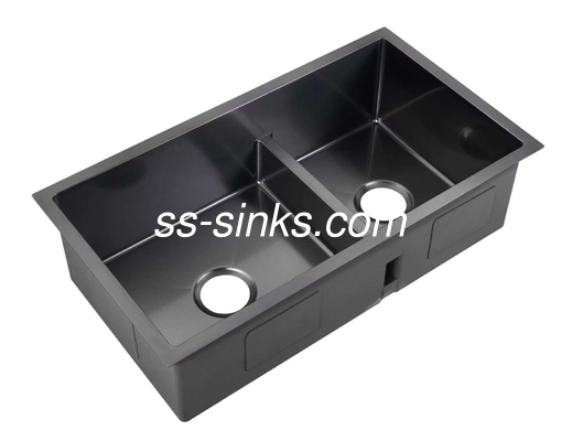 Retangle Black Stainless Steel Double Bowl Sink voor makkelijke reiniging en onderhoud