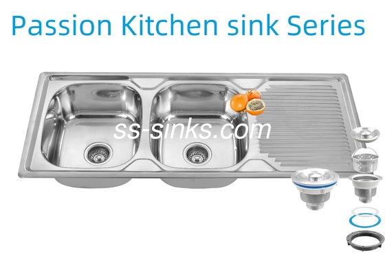 1200 X 500 mm Spoelbak van roestvrij staal met voorschort voor de keuken met een dikte van 0,6 mm/0,8 mm/1,0 mm en productafmetingen