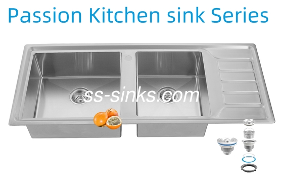 12050 Handgemaakte Keuken Roestvrijstalen Dubbele Spoelbak met Afdruiprek