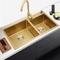 Het dubbele Bassinsatijn beëindigt Matte Gold Kitchen Sink Depth 220mm