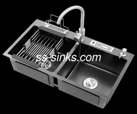 500mm Teller van Matte Black Kitchen Sink Above van het Breedte de Dubbele Gelijke Bassin