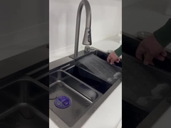 Warme verkoop zwart kleur roestvrij staal handgemaakte single bowl wastafel met 3 soorten kraan met accessoires